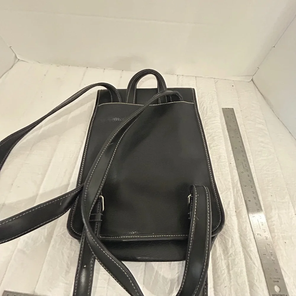 GAP Vintage 90s Black Faux Leather Mini Backpack Contrast Stitch Buckle Small